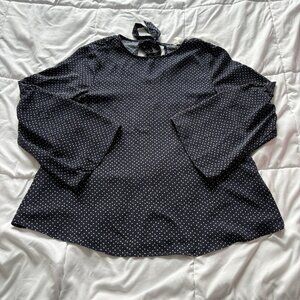 Womens Size 8 Blouse Blue Polka Dot Long Bell Sleeve Officechic Corpcore City